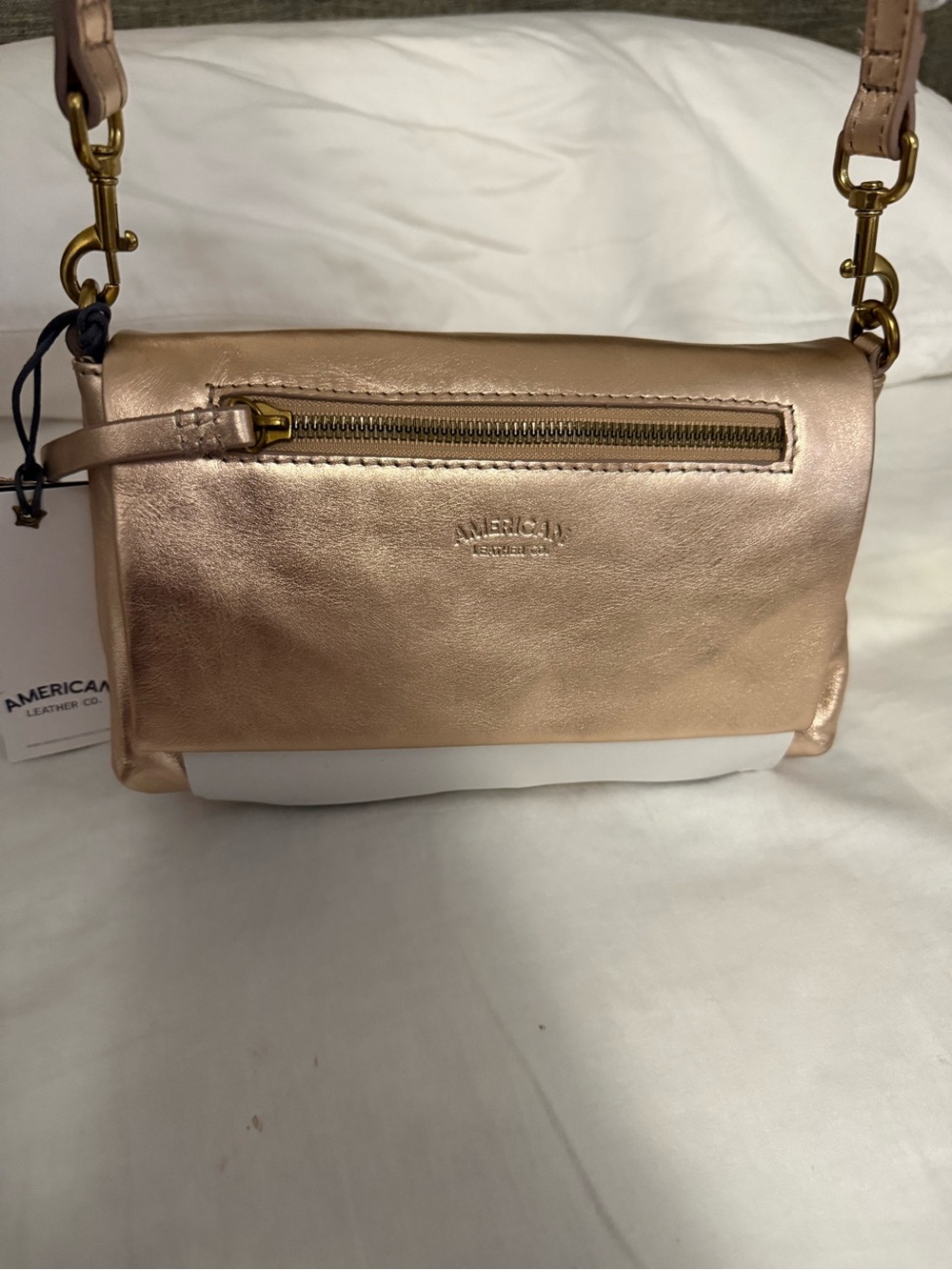 American leather co Rose Gold Leather Crossbody Bag nwt